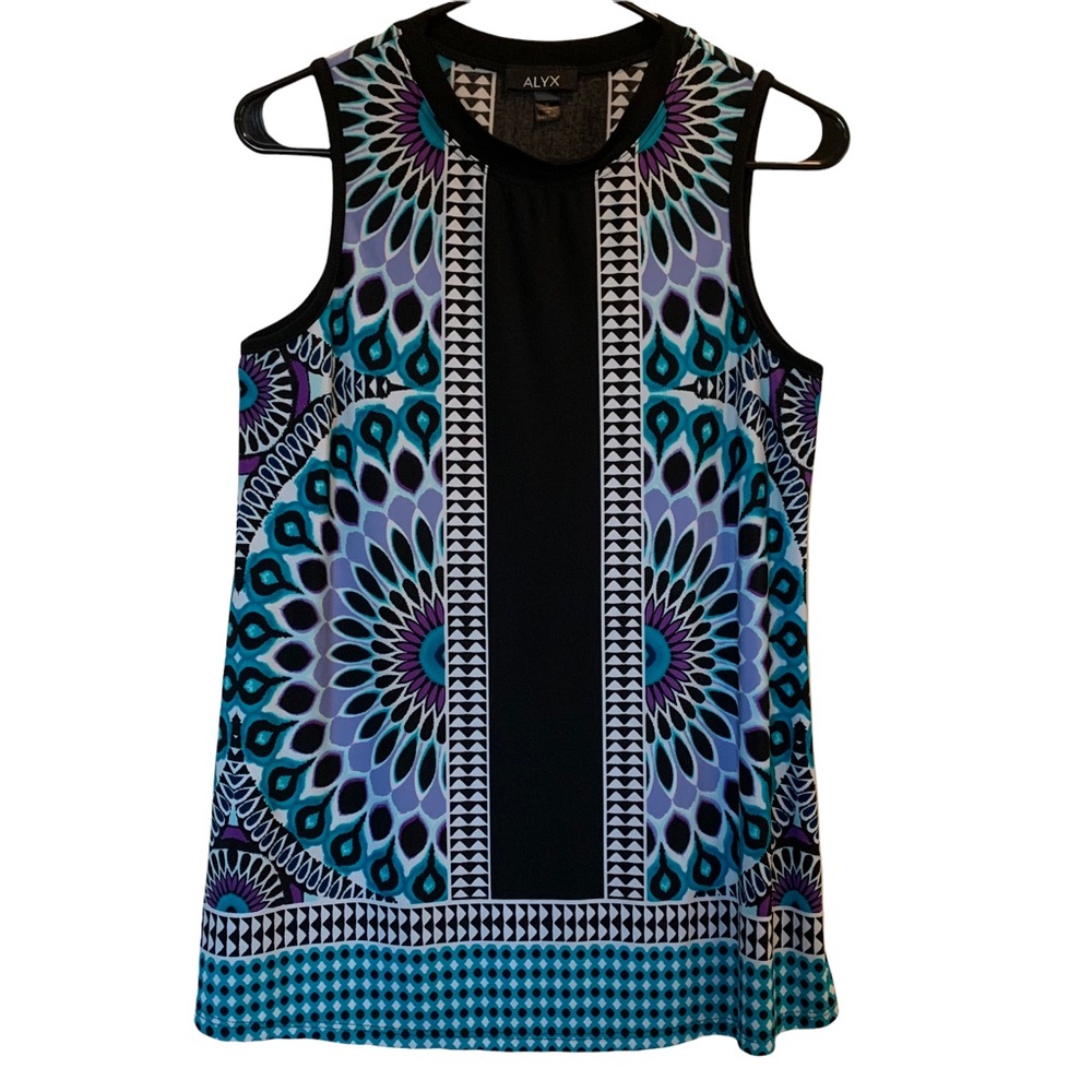 ALYX Sleeveless Black & Turquoise Pattern Top Size Small